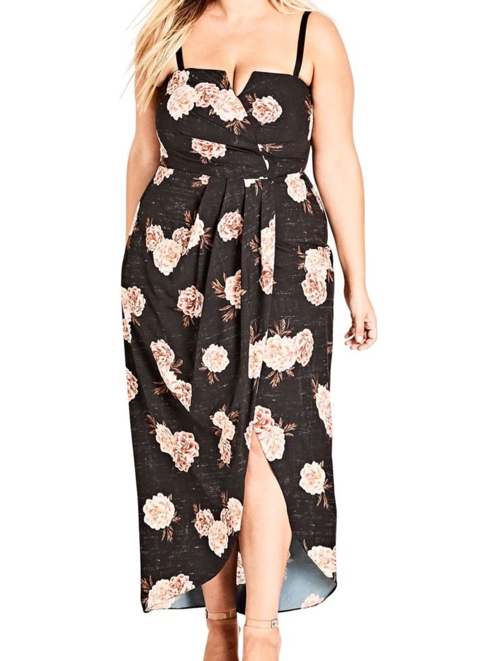Hi-lo wrap floral Maxi Dress with Front Slit by city chic size 14